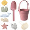 Sandspielzeug für Kinder, 8pcs Safe Silikonstrandspielzeug mit Schaufel, Eimer und Sandformen, wasserdichte Sandkastenspielzeug für Reisen im Freien im Freien, Ziegelrot, Sandspielzeug