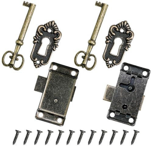 ciciment 2 Pack Vintage Cabinet Door Locks with Keys, Antique Red Patina Decorative Locks for Wardrobes, Cabinets, Drawers, Jewellery Boxes, Retro Style Lock with Screws (Bronze)