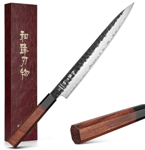 HEZHEN Cuchillo Filetero Cuchillo de Trinchar, Cuchillo para Carne de Acero compuesto Cuchillo Jamonero, Mango Octogonal de Redwood