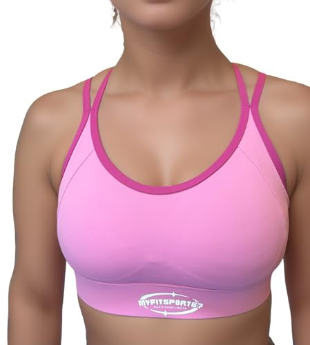 Myfitsport67 Women's Breathable Sports Bra - Elastic and Non-Wired - Ideal for Fitness, Yoga, Pilates, Workout, Running, Active Day, Training, Comfort, pink, M