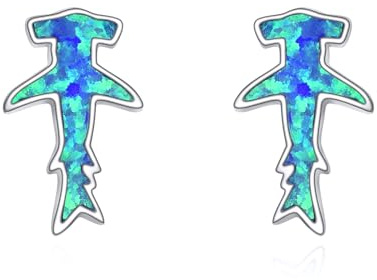 Hammerhai Ohrstecker für Damen S925 Sterlingsilber Blauer Opal Meerestier-Schmuck Sommergeschenk