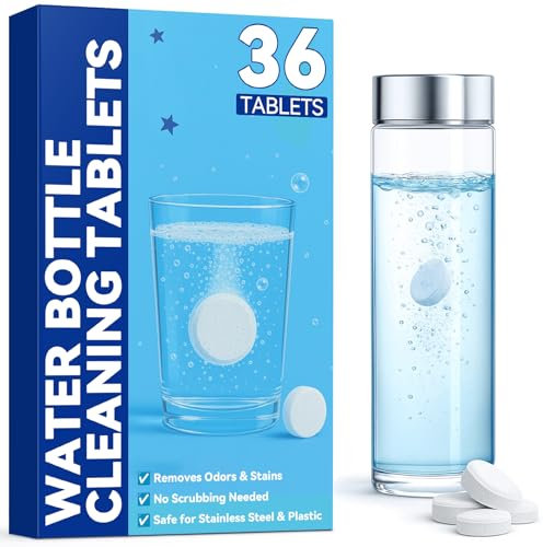 36 Comprimés Nettoyants pour Bouteilles, Pastilles nettoyage gourde efficaces pour acier inoxydable, bouteilles isothermes et gourdes d’hydratation, Élimine odeurs et résidus sans frottement-1
