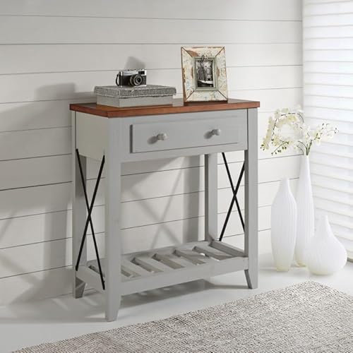 Mercers Furniture Pine console Table With Slatted Storage Shelf 1 Draw Painted Grey Wooden 81cm High x70cm Wide x 32cm Deep