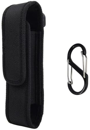 Taschenlampen Holster, 17,5 x 4,5 cm Gürteltasche für Taschenlampen 12–17 cm mit Klett- & Druckknopfverschluss, MOLLE-kompatibel, Nylon Halter inkl. S-Karabiner, stabil & spritzwassergeschützt