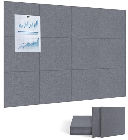 Lot de 12 panneaux acoustiques, 30 x 30 x 1 cm, panneaux insonorisants haute densité avec languette adhésive, pour home cinéma et bureau, gris anthracite