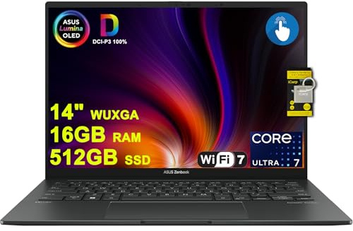 ASUS Zenbook 14 Designer Laptop 14 WUXGA Lumina OLED Touch (500nits HDR, 100% DCI-P3) Intel 16-core Ultra 7 255H (fino a 13 top) 16 GB DDR5 512 GB SSD per Work Business Win11 ICP Hub w/Copilot AI