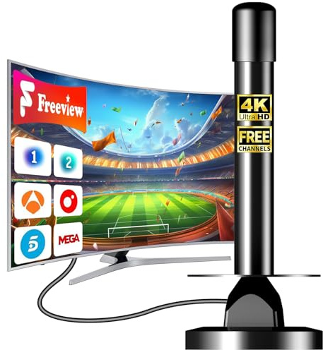 Antena TV Interior Potente con Amplificador – Antena TDT HD 4K/1080p, Recepción 360° Estable, Base Magnética Fuerte, Instalación Rápida, Compatible DVB-T2/DVB-T, Sin Suscripción