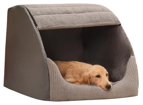Faltbares Hundehaus für den Innenbereich, extra großes Hundebett, wärmendes, gemütliches Haustierhöhlenbett, beruhigendes Anti-Angst-Welpen-Matratzenkissen mit rutschfester Unterseite (75 x 55 x 50 cm
