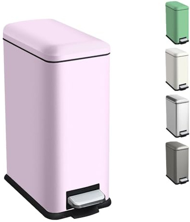 Ullege Mülleimer Bad 10L, Tretmülleimer Mit Inneneimer, Softclose, Rosa | 10 Liter Badezimmer Mülleimer, Edelstahl Mit Deckel, Fingerabdruckfrei, Schmal, Für Badezimmer, Büro, Schlafzimmer