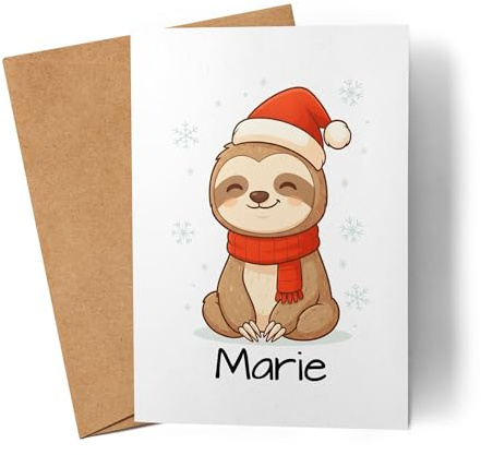 Kiddle-Design Weihnachtskarte Namen personalisiert, Karte Weihnachten Geldgeschenk Junge & Mädchen mit Faultier, Nikolausgeschenk, für Kinder mit Tier