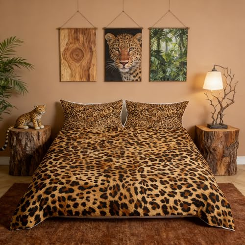 Homemissing Leopard Drucken Bettwäsche Set 135x200cm Gepardpelz Bettwäsche-Set Tierdruck Bettbezug mit 1 Kissenbezug Wildtier Haut Textur mit Reißverschluss Dunkelbraun