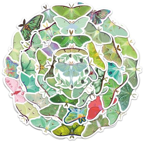 54Stück Kawaii Grüne Luna moth Aufkleber für Kühlschrank,Stoßstange,Fahrrad,Gepäck,Laptop,Cartoon Insekten Vinyl Decal,Junge Erwachsene Geschenk,Motten Ästhetische Niedliche Graffiti Sticker
