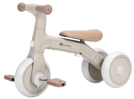 3-in-1 Kinder Laufrad ab 1 Jahr Petite&Mars Bingo – Mit Pedalen, Ultraleicht (2,3 kg), Verstellbar, Fördert Gleichgewicht & Motorik, Erste Fahrrad für Babys 12–36 Monate bis zu 25 kg (Beige)