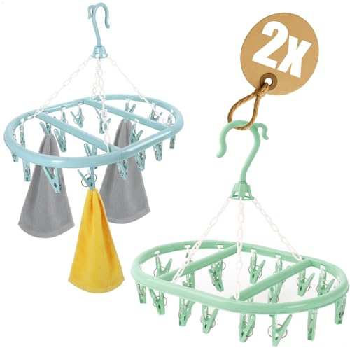 com-four® 2X Hängetrockner mit je 20 Klammern, Mini Wäschespinne | Wäschetrockner für Socken [Auswahl variiert]