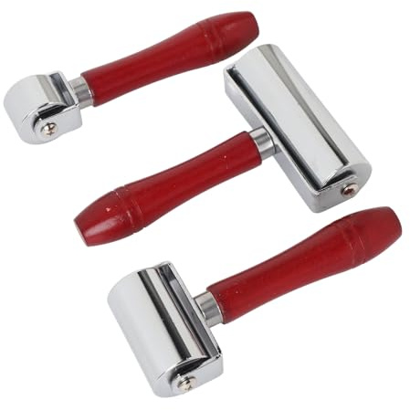 BONKZEBU Lederroller mit Holzgriff, Gleichmäßige und Feine Kanten, Metallroller für Geldbörsen und Handtaschen, 3 Stück