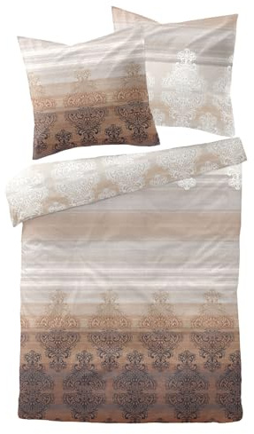Traumschlaf Moderne Biber Bettwäsche Aura beige kuschelig weich aus 100% Baumwolle mit Reißverschluss - Made in Germany 200x200 cm + 2X 80x80 cm