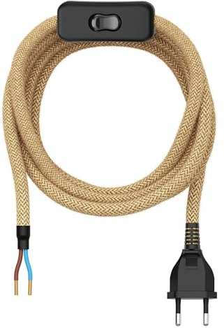 ledscom.de Eurostecker Typ C mit Textilkabel, Schalter, 2 m, beige, 2 x 0,75 mm²