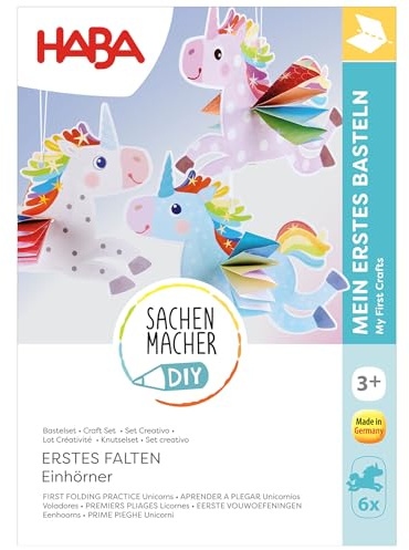 HABA Sachenmacher Bastelset Erstes Falten Einhörner (6er Set) – Einhorn basteln ab 3 Jahren, Falt-Set für Kinder, Deko für Kinderzimmer, Kindergarten & Kita - 2013242