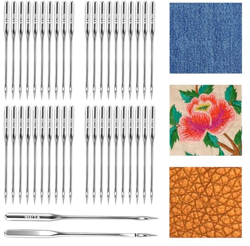 100 agujas para máquina de coser, tamaño 90/14, universal, accesorios para bordados, piel y vaqueros