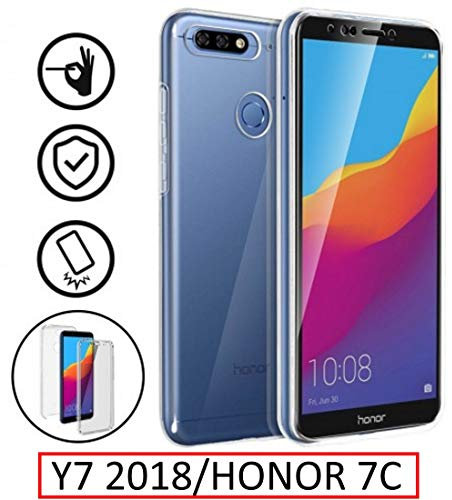 New&Teck® Coque Huawei Y7 2018 – Protection intégrale Avant + arrière en Rigide, Housse Etui Tactile 360 degré – Antichoc, Transparent Y7 2018