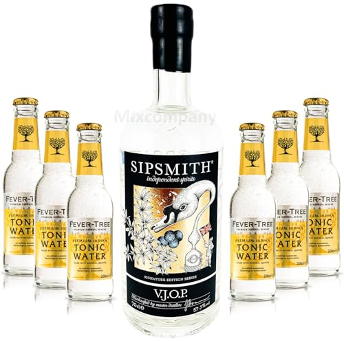 Sipsmith V.J.O.P. Gin 0,7l (57,7% Vol) + 6x Fever-Tree Premium Indian Tonic Water 0,2l MEHRWEG Bar Longdrink Cocktail Sammlung Gin Tonic inkl. PFAND- [Enthält Sulfite]