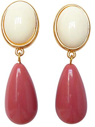 Leichte sehr große Ohrstecker Ohrringe vergoldet Stein elfenbein-farben Anhänger alt-rosa Tropfen Designer JUSTWIN klassisch elegant chic Geschenk