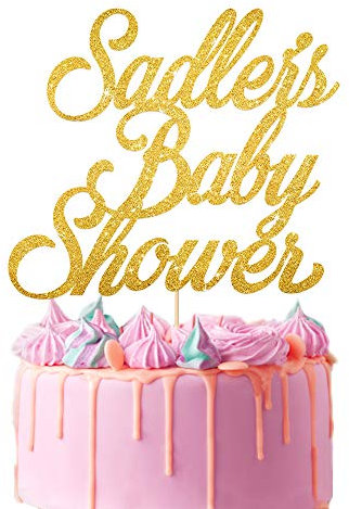 EDSG Personalised Cake Topper for Baby Shower | Cake Decoration Double Sided Glitter Card Text Customized Any Name | Multicolour Party Decoration Hand Finished in UK(Gold)