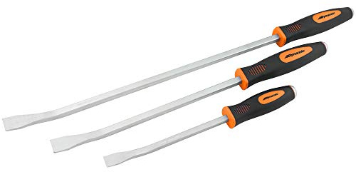 3 Piece Pry Bar Set, Heavy Duty Construction, Built-In Striking Cap, Angled Tips for Extra Leverage