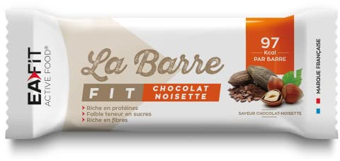 EAFIT LA BARRE FIT - Chocolat Noisette - 28 g - 33% de protéines - 98 Kcal par barre - Riche en protéines - Faible teneur en sucres - Riche en fibres