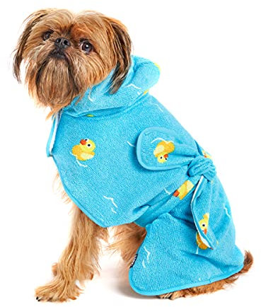 BarkBox Hunde-Bademantel-Handtuch – leicht, super süß, schnell trocknend – Ente (Größe S)