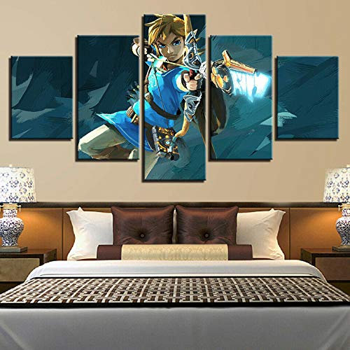 YUANJUN Wanddekoration Design Wandbild 5 Teilig Premium Poster Stilvolles Set Mit Passenden Bilder Als Wohnzimmer Deko Bilderrahmen Leinwandbild Die Legende Von Zelda Games