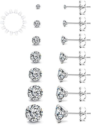 YADOCA 7 Paare Damen Ohrstecker Silber Zirkonia Ohrstecker Ohrringe Set 316L Edelstah Hypoallergen Unisex Klein Schlafen Knorpel Ohrstecker 2-8mm Silber