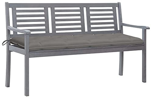 vidaXL Eukalyptusholz Gartenbank 3-Sitzer mit Auflage Gartenmöbel Bank Parkbank Holzbank Sitzbank Terrassenbank Balkonbank 150cm Grau