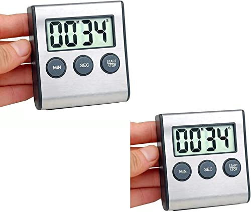 Kyzistn 2 Pack Digital Magnetic Countdown Timer with Loud Alarm, Stainless Steel for Cooking, Baking, Sports Games (AAA Battery Included)