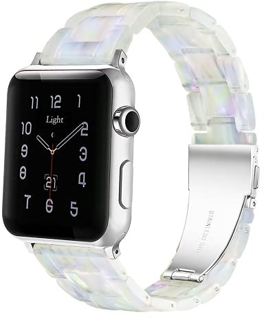 Light Compatible with Apple Watch Straps 38mm 40mm 41mm,Resin Strap for Apple Watch Series 7 6 SE 5 4 3 2 1(Phantom Pearl,38mm/40mm/41mm)