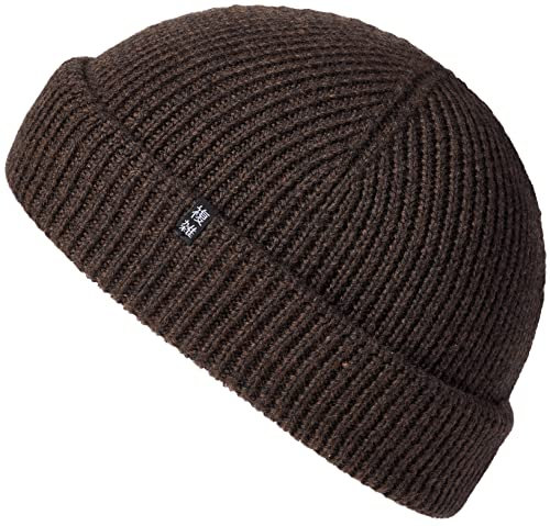 Enter the Complex® Fisherman Beanie, 100% Merino Wolle, Trawler Mütze, Fischermütze, Troyer, Ribbstrick, Damen und Herren, Braun