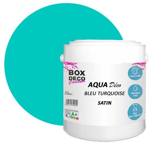 BOX DECO COULEURS Peinture murale acrylique aspect satin Aqua Déco - 2,5 L, Bleu Turquoise