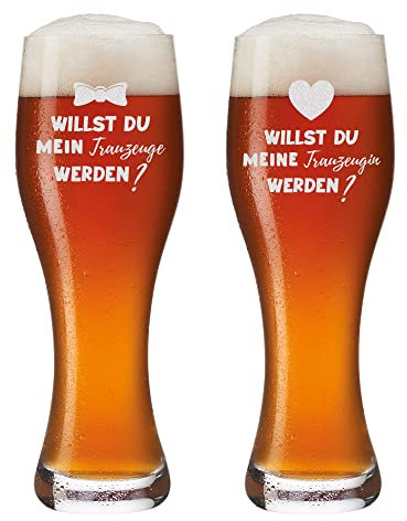 polar-effekt Leonardo Hefeweizenglas 2er Set 0,5 L - mit Wunschmotiv Gravur - Weizenglas für Trauzeugen - für Mann und Frau - Geschenk-Idee - Motiv Trauzeuge und Trauzeugin Werden