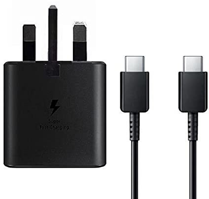 Genuine Samsung 25W USB-C Super Fast Adaptive Mains Plug/Wall Charger & USB-C Cable For Galaxy A52s 5G, A53 5G, A73 5G, A33 5G & Also includes Type C Cable Compatible with all Type C Devices