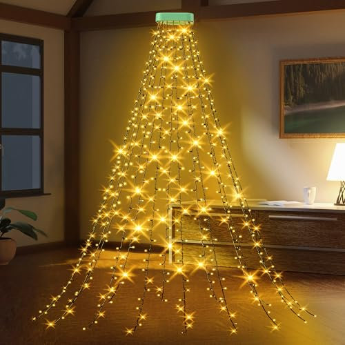 GYLEFY Christmas Tree Lights with Ring, 2Mx16 Lines Xmas Tree Lights 400LED Waterproof Christmas Lights 8Modes Christmas Tree String Lights Timer Waterfall Fairy Lights Indoor Outdoor Xmas Decoration