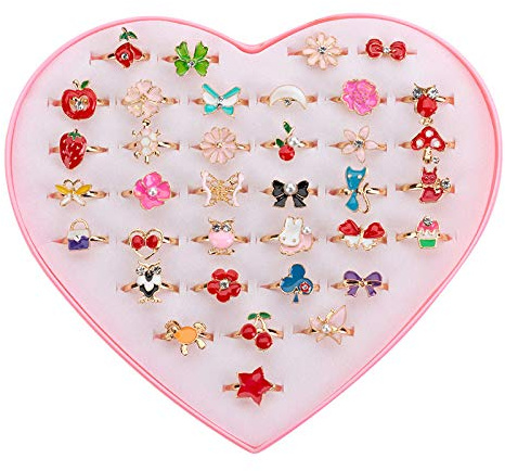 ACTOYS Ringe Kinder Mädchen 36 Stück Kinderringe Mädchen verstellbar, Kinder Ringe Set für Mädchen, Geburtstag
