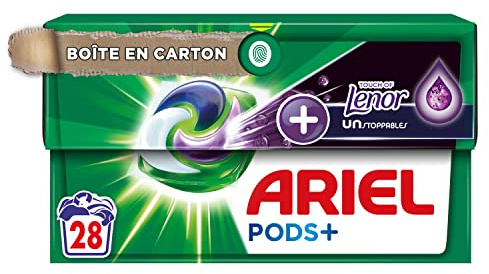 Ariel All-in-1 Pods+ Waschmittel Kapseln 28 Waschgänge, Unstoppables Touch de Lenor, Tiefenwäsche und mehr Frische