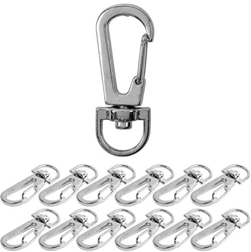 Karabinerhaken mit Drehverschluss, 12 Stück, 10 mm D-Ring mit Karabiner Haken, Taschenkarabiner 360° Grad drehbarem Ösenring, Metall Gurtschnalle mit Haken zum Basteln, Tragegurt Karabinerverschluss