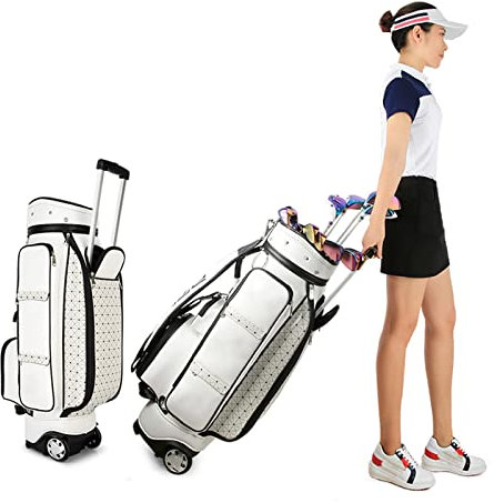 AVLUZ Damen-Golftasche, weiße Golf-Standtaschen, tragbare wasserdichte Golf-Trolley-Tasche aus PU-Leder, Standard-Club-Tasche