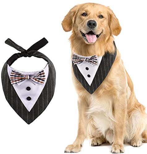 Kuoser Hundehalstuch, Hunde Fliege Hochzeit, Fliege für Hunde, Grau | Verstellbares Hundehalstuch Smoking für mittelgroße & große Hunde, für Hochzeit, Geburtstag & Party, Max. Halsumfang 60cm