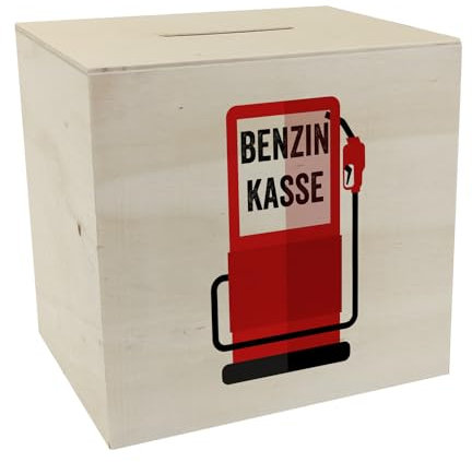 Benzinkasse Zapfsäule Spardose aus Holz mit weißem Hintergrund EIN Sparschwein für Spritgeld Tankgeld Kasse Sparbüchse Sparen Auto praktisch Diesel E10