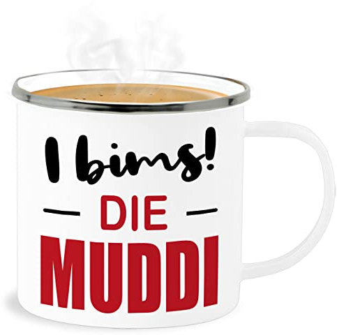 Emaille Becher Blechbecher - Mama - Tassen - I bims! Die Muddi - 300 ml - Weiß Silber - mum tasse mütter muttertag muttertagsgeschenke mami mom mutter mutti muttertagsgeschenk mommy mamas mama's