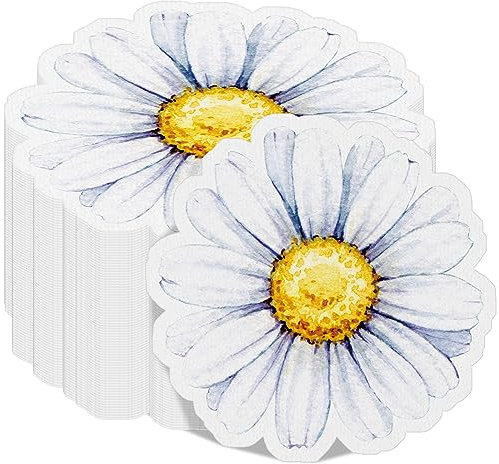 Kosiz 100 Stück Papierservietten in Blumenform, Cocktail-Servietten, florale Gästeservietten für Party, Sommer, Geburtstag, Heimbedarf (Gänseblümchen)