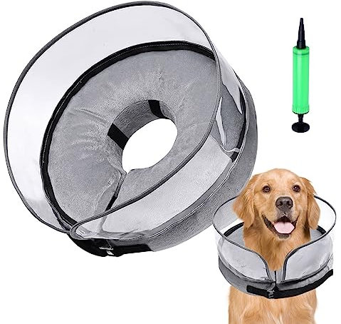 Aufblasbares Hundehalsband+Pumpe, Hunde Kragen nach op schutzkragen Hund weich, Wasserdicht Einstellbar Bequem Hundekragen Leckschutz für Genesung nach Operationen oder Wunden für Hunde (XL (48-64cm))