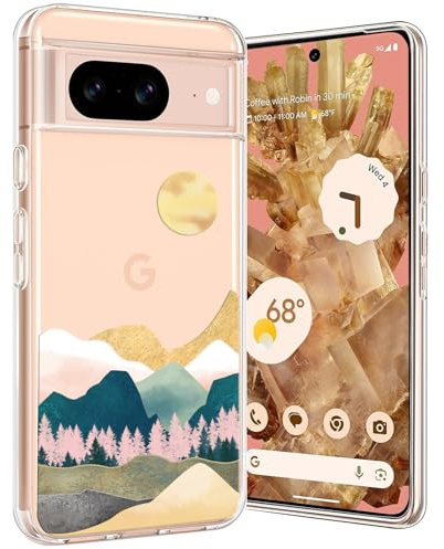 Unov Hülle für Pixel 8, Handyhülle Klar mit Motiv, Sierra Berge | Transparente Schlank Guter Halt, Rutschfest Prägung Muster, Stoßfest Schützende, Erhöhter Kameraschutz, Kratzfest Weich TPU